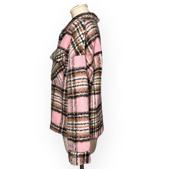 LULUS The City is Calling Plaid Pink Shacket Lagenlook Relaxed Coquette Cozy - Picture 9 of 16